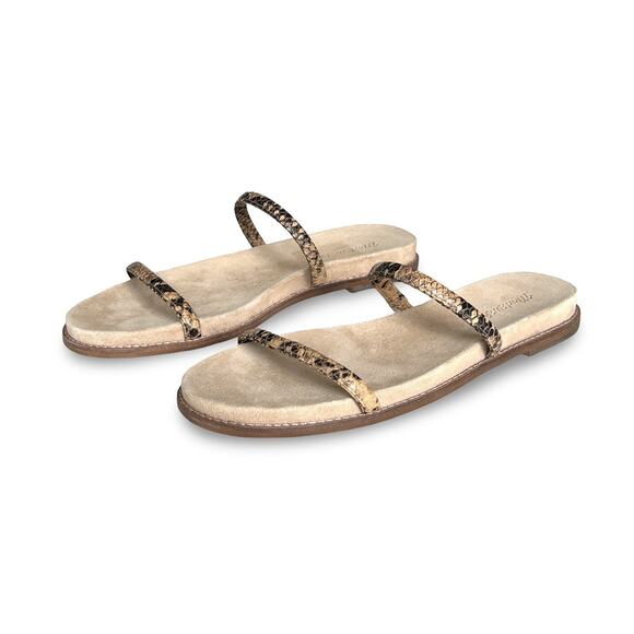Madewell Bare Slide Sandals Size 8.5 Tan & Brown Snake Skin Pattern Flats - Picture 3 of 5